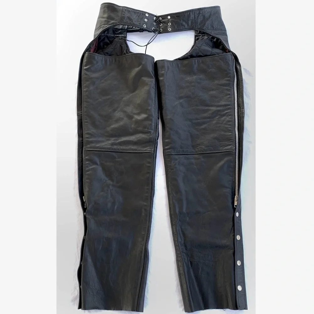 Jamin Leather Black Heavy Duty Lined Motorcycle Chaps ~ Men’s XXL